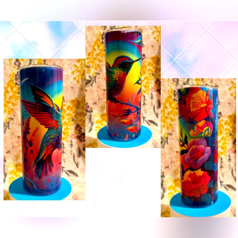 20oz skinny sublimated hummingbird tumbler. HOGG brand. New.